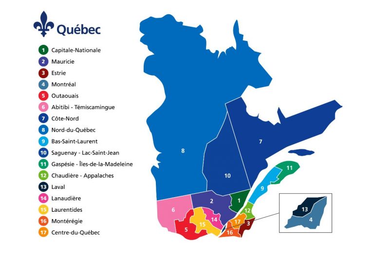 Map showing the different areas in Quebec for home insurance.