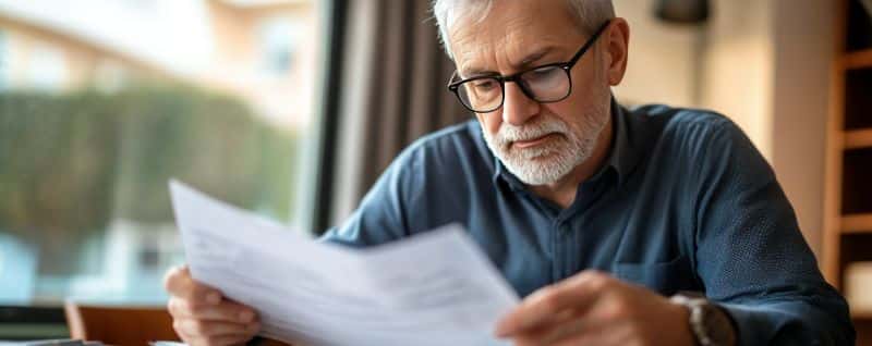 Man reviewing his life insurance policy before retirement